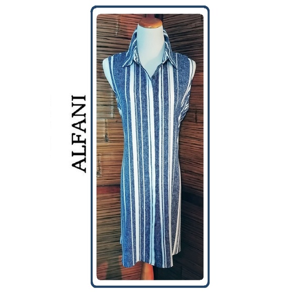 Alfani Dresses & Skirts - Blue & White Summer Button Front Shirt Dress
